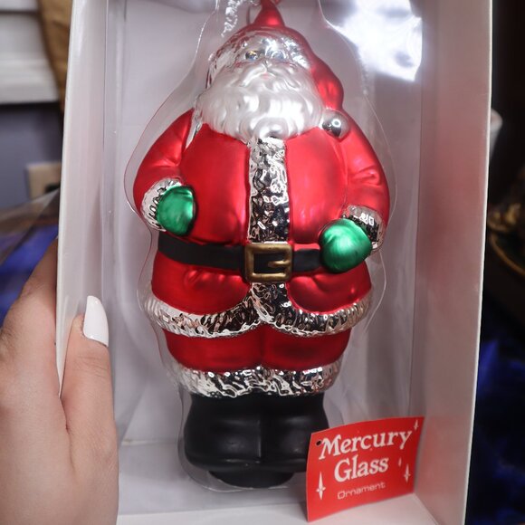 Other - Vintage Handblown Department 56 Mercury Glass Oversized Santa Ornament Christmas
